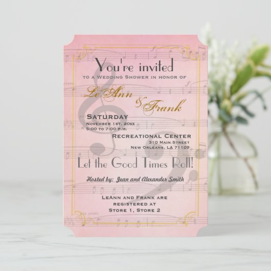 Musical themad bridal doucheuitnodiging kaart (Staand voorkant)