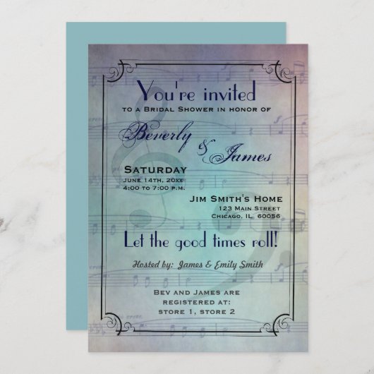Musical themad bridal doucheuitnodiging kaart (Voorkant / Achterkant)