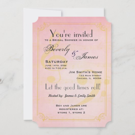 Musical themad bridal doucheuitnodiging kaart (Voorkant)