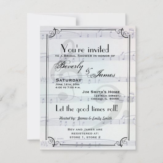 Musical themad bridal doucheuitnodiging kaart (Voorkant)