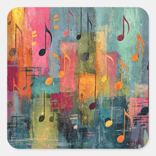 Musical Theme Abstract Art Vierkante Sticker (Voorkant)