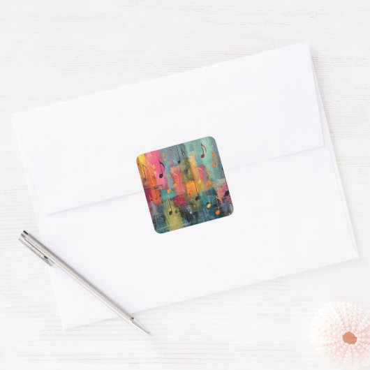 Musical Theme Abstract Art Vierkante Sticker (Envelop)