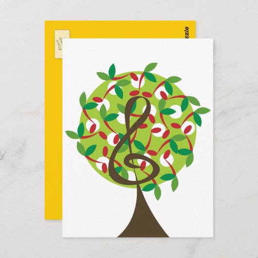 Musical Treble Cherry Notes Tree Whimsical Natuur Briefkaart (Voorkant / Achterkant)