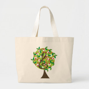 Musical Treble Cherry Notes Tree Whimsical Natuur Grote Tote Bag