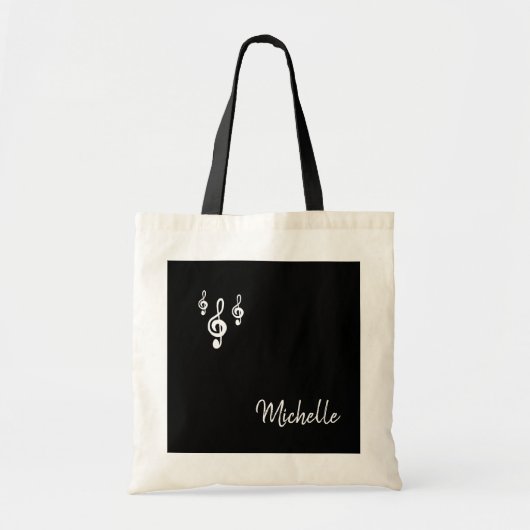 Musical Treble Clef Cute Black White Typography Tote Bag (Voorkant)