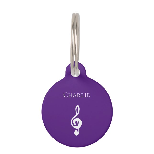 Musical Treble Clef Cute Paars Huisdierpenning (Voorkant)