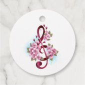 Musical treble clef notes with Sakura flowers Bedankjes Labels (Achterkant)