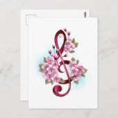 Musical treble clef notes with Sakura flowers Briefkaart (Voorkant / Achterkant)