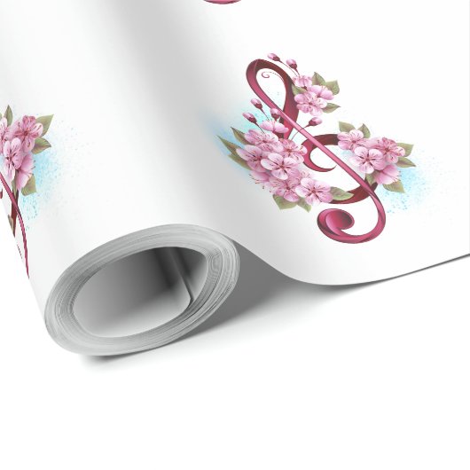 Musical treble clef notes with Sakura flowers Cadeaupapier (Rol Hoek)