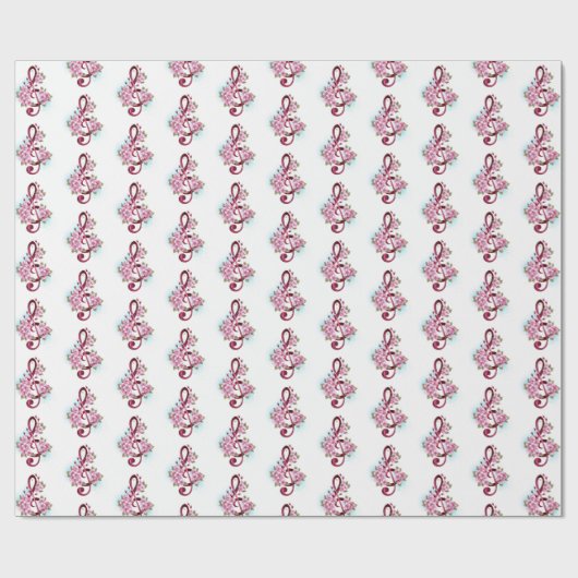 Musical treble clef notes with Sakura flowers Cadeaupapier (Vlak)