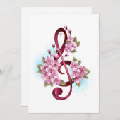 Musical treble clef notes with Sakura flowers Feestdagenkaart (Voorkant / Achterkant)