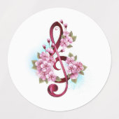 Musical treble clef notes with Sakura flowers Labels (Design 2)