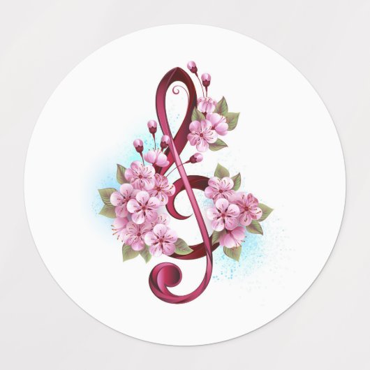 Musical treble clef notes with Sakura flowers Labels (Design 2)