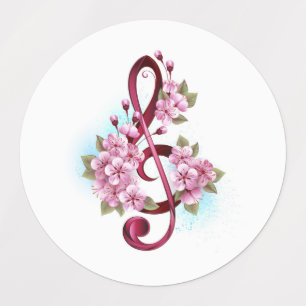 Musical treble clef notes with Sakura flowers Labels