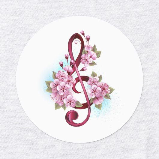 Musical treble clef notes with Sakura flowers Labels (Design 1)