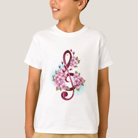 Musical treble clef notes with Sakura flowers T-shirt (Voorkant)