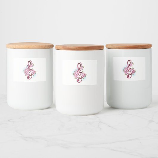 Musical treble clef notes with Sakura flowers Voedselcontainer Etiket (Flessen)