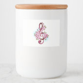 Musical treble clef notes with Sakura flowers Voedselcontainer Etiket (Voorkant)
