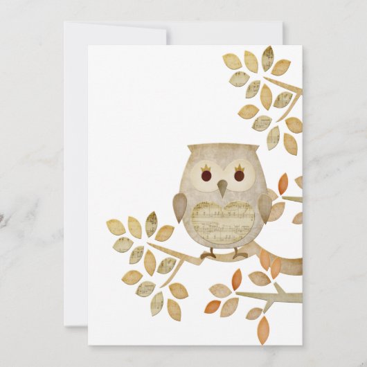 Musical Tree Owl Invitation Kaart (Voorkant)