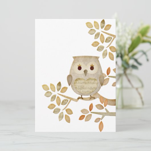 Musical Tree Owl Invitation Kaart (Staand voorkant)