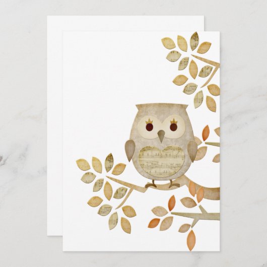 Musical Tree Owl Invitation Kaart (Voorkant / Achterkant)