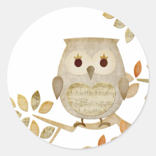 Musical Tree Owl Ronde Sticker