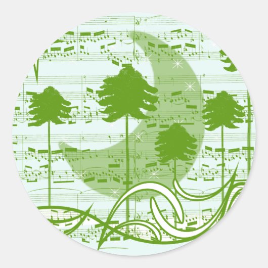 Musical Trees Blue Ronde Sticker (Voorkant)