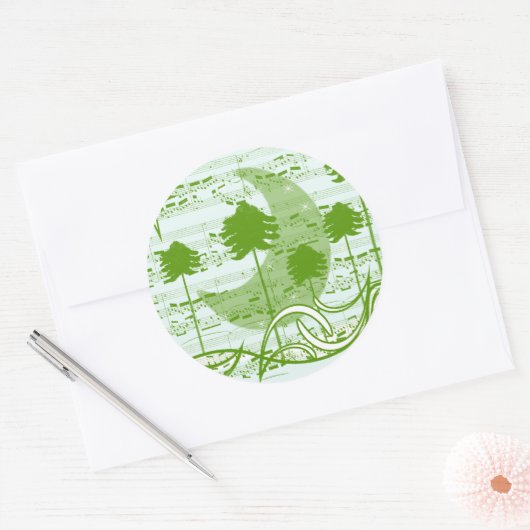 Musical Trees Blue Ronde Sticker (Envelop)