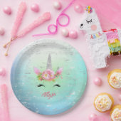 Musical Unicorn Horn en Floral Eyelashes Papieren Bordje (Feest)