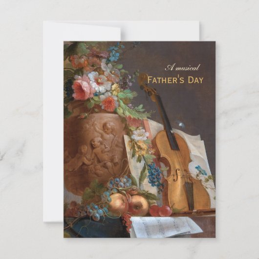 Musical Vaderdag Flowers and violin Bachelier Feestdagenkaart (Voorkant)