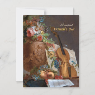 Musical Vaderdag Flowers and violin Bachelier Feestdagenkaart