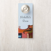 Musical Violin Blue Cute Typography Deurhanger (Op knop)