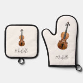 Musical Violin Classical Music Personalized Ovenwant & Pannenlap Set (Voorkant)