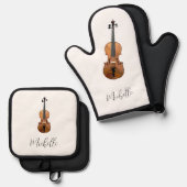 Musical Violin Classical Music Personalized Ovenwant & Pannenlap Set (Voorkant / Achterkant)