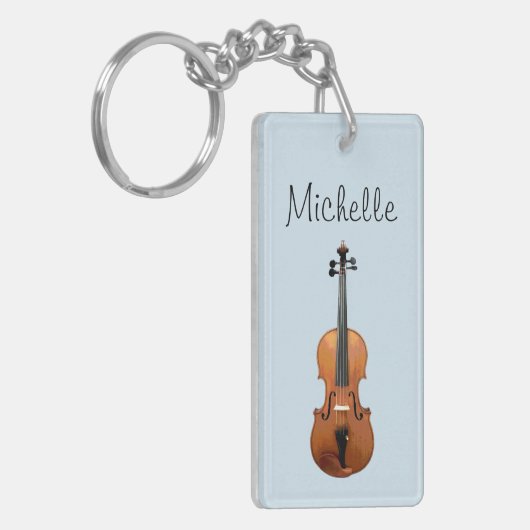 Musical Violin Custom Script Blue Sleutelhanger (Voorkant Links)