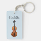 Musical Violin Custom Script Blue Sleutelhanger (achterkant)