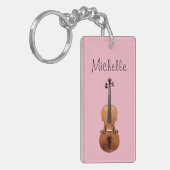 Musical Violin Cute Pink, gepersonaliseerd Sleutelhanger (Voorkant Links)