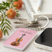 Musical Violin Cute Pink, gepersonaliseerd Sleutelhanger (Voorkant Rechts)