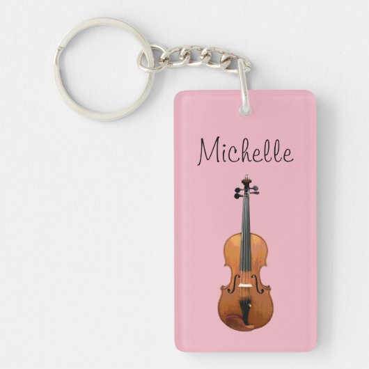 Musical Violin Cute Pink, gepersonaliseerd Sleutelhanger (Voorkant)