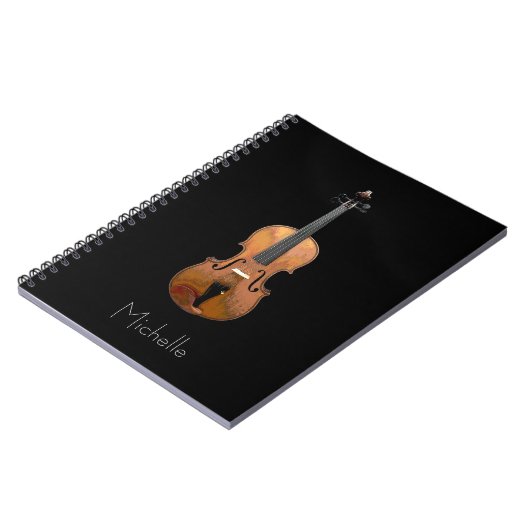 Musical Violin Simple Personalized Black Notitieboek (Linkerzijde)