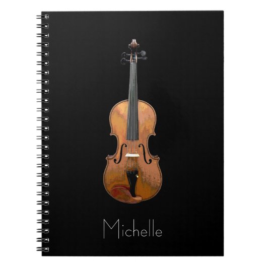 Musical Violin Simple Personalized Black Notitieboek (Voorkant)