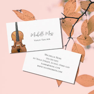 Musical Violin Teacher Elegant Script Visitekaartje