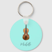 Musical Violin Trendy Blauwgroen Green Sleutelhanger (Voorkant)