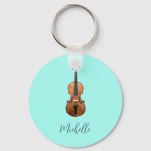 Musical Violin Trendy Blauwgroen Green Sleutelhanger (Voorkant)