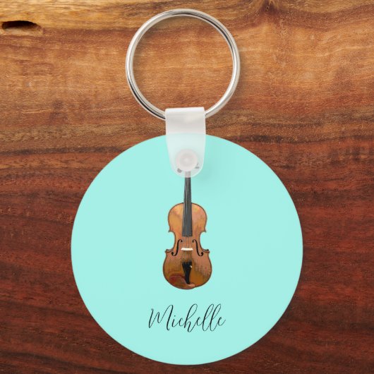 Musical Violin Trendy Blauwgroen Green Sleutelhanger (Voorkant)
