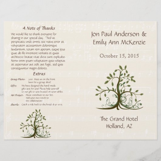 Musical Whispy Tree Wedding Program (Voorkant)