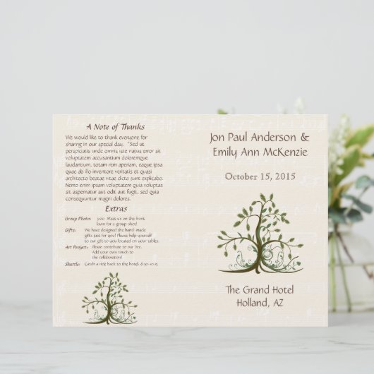 Musical Whispy Tree Wedding Program (Staand voorkant)