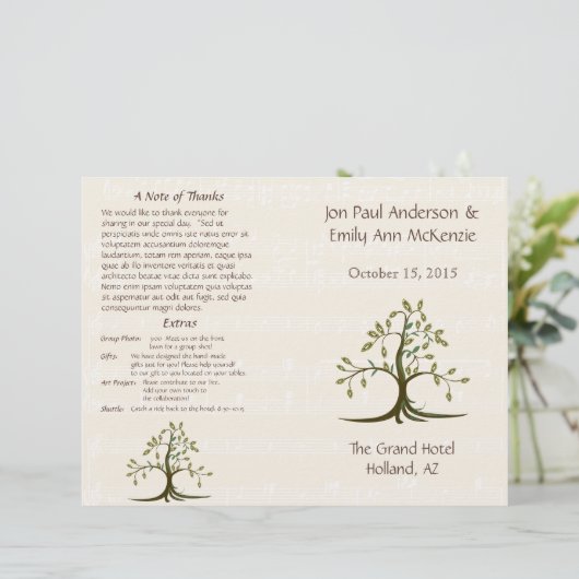 Musical Whispy Tree Wedding Program (Staand voorkant)
