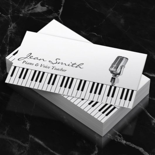 Musical White Piano & Voice Teacher Music Visitekaartje
