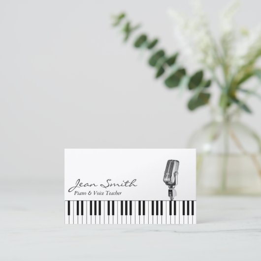 Musical White Piano & Voice Teacher Music Visitekaartje (Staand voorkant)